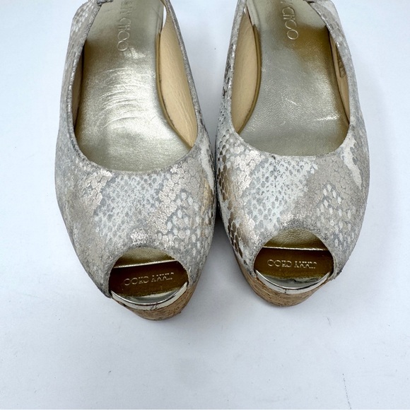 JIMMY CHOO Wedge Platform Sandals Suede Animal Print Slingback - Picture 7 of 15